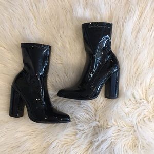 Black faux leather boots